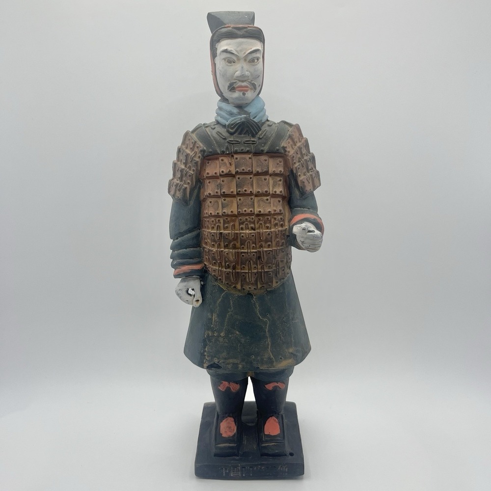 Vintage Chinese Terracotta Qin Emperor Warrior Soldier Figure China 10" Painted